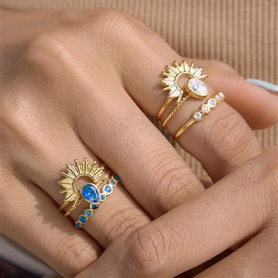 Ensemble de 3 bagues empilables Sun CZ