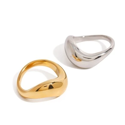 Bague Vague Audacieuse En Acier Inoxydable Plaqué Or