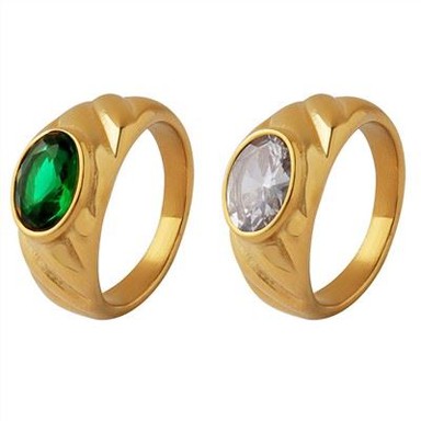 Bague Croissant Plaqué Or Ovale Zircon