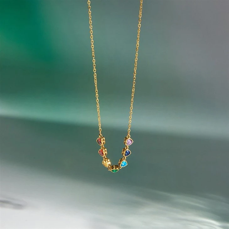 Multi Shape Rainbow CZ Station Necklace high quality