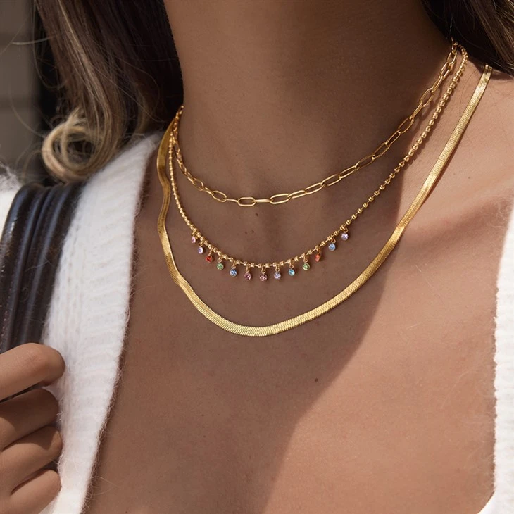 Collier multicolore en forme de goutte d'eau CZ