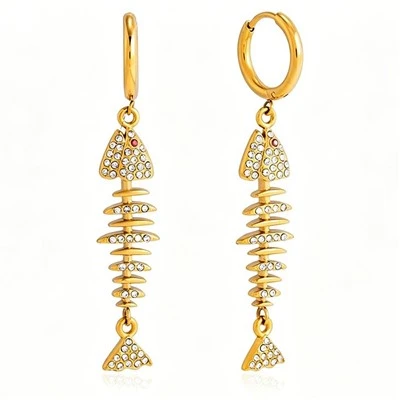 Boucle d'oreille pendentif en arête de poisson