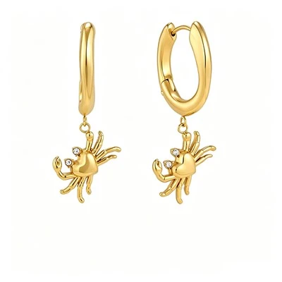 Boucles d'oreilles créoles à breloque crabe