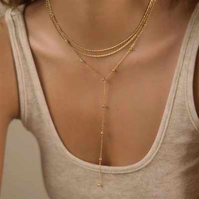 Collier goutte en Y perlé multicouche