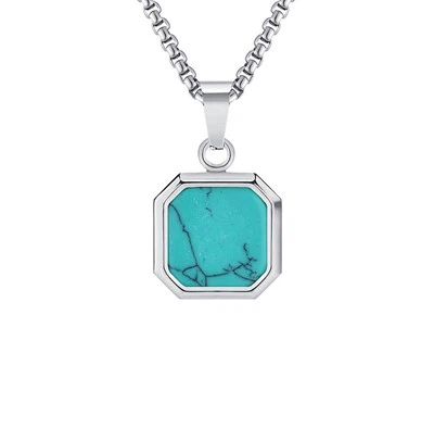 Collier à pendentif carré en pierre naturelle