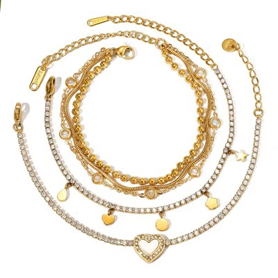 Bracelets en acier inoxydable poli avec zircone