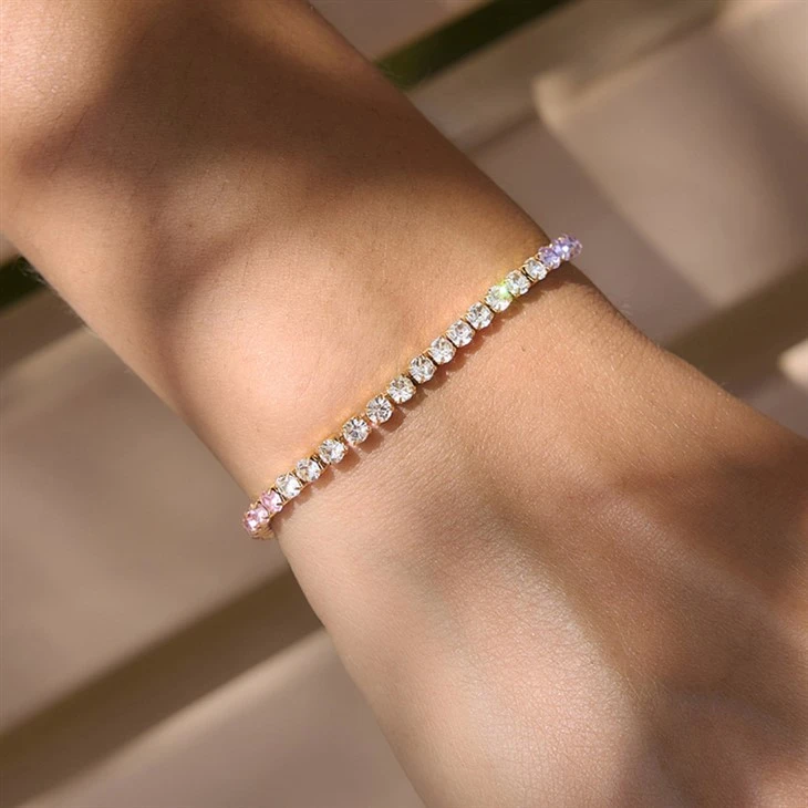 Bracelet de tennis coloré en acier inoxydable