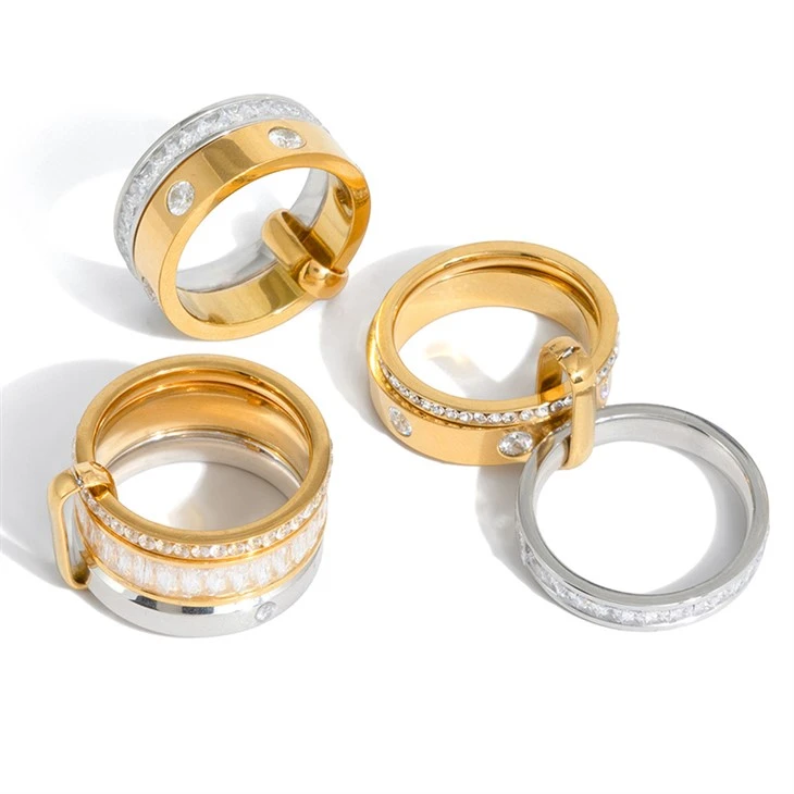 Bague superposée CZ bicolore